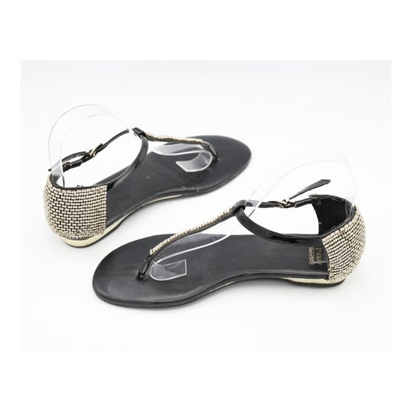 Stuart Weitzman Shoes - STUART WEITZMAN Black Rhinestone T-Strap Flat Thong Sandals